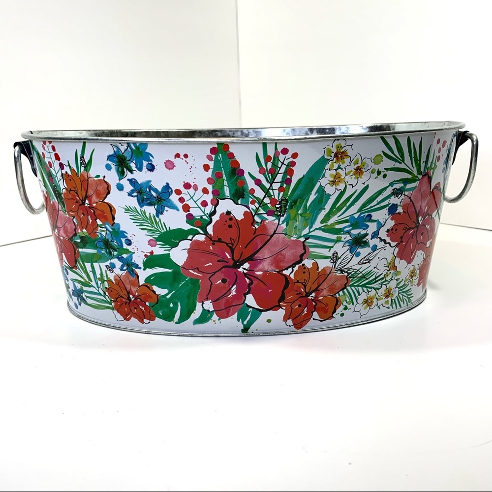 Mainstays White Pink Blue & Green Floral Oval Tub 14” x 9.5” x 5.5”